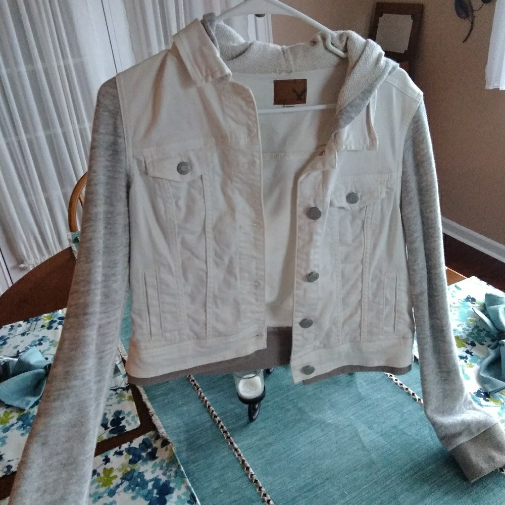 White & Gray Button Up Hooded Jacket